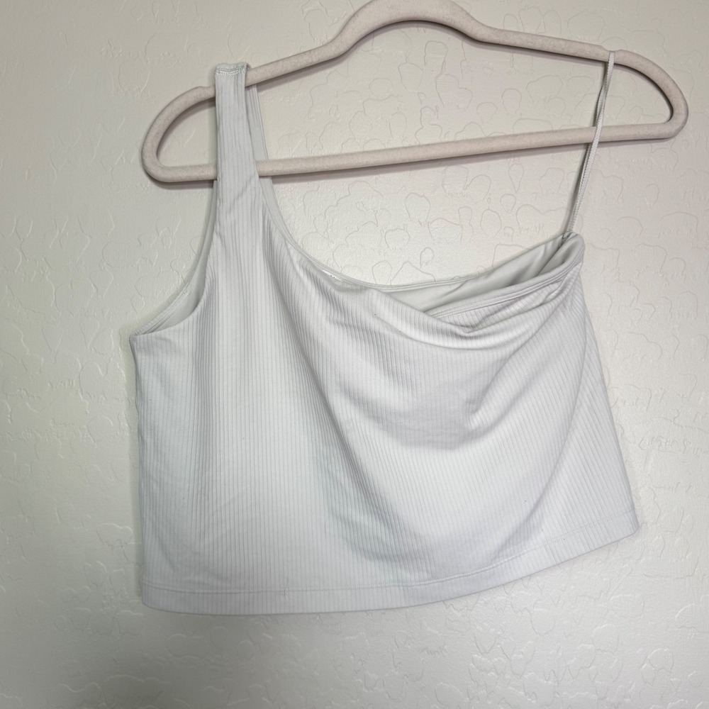 Lululemon Ribbed Nulu Asymmetrical Yoga Tank Sz 12 White Workout Gym Sporty